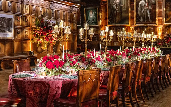 Historic room dining set up candles