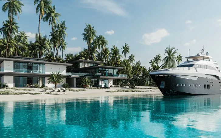 High net worth event boat on private island