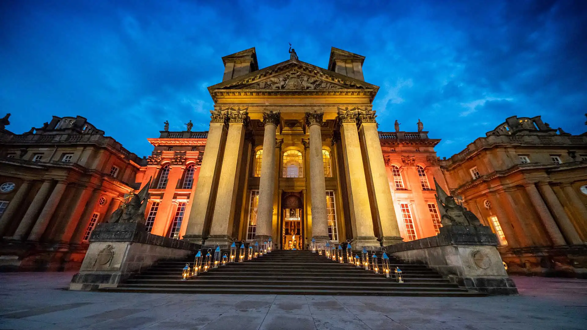 Large venue lit up for event