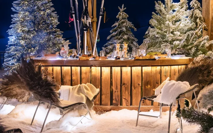 Apres ski themed christmas bar with festive decorations