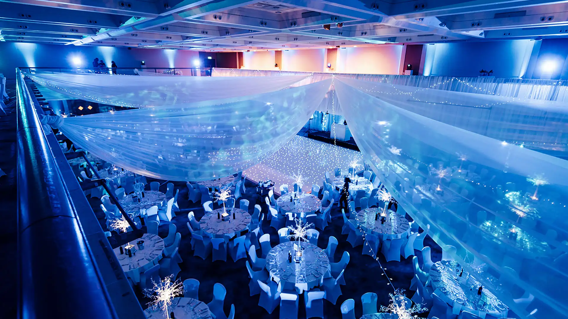 Props and lighting are important when creating a White Christmas or Winter Wonderland theme