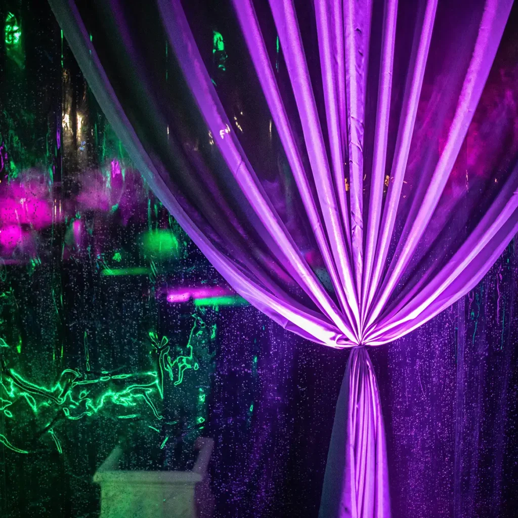Purple draping in marquee