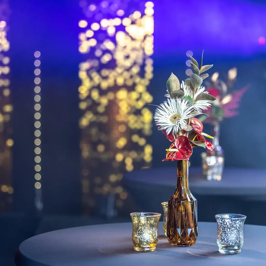 Golden sparkles and event florals