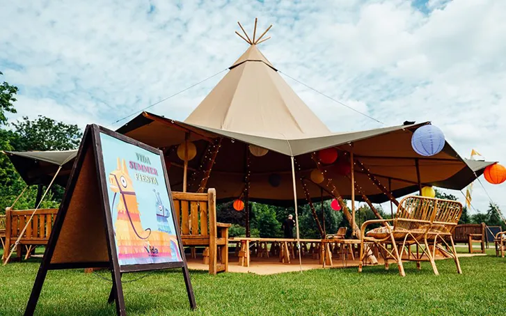 Marquees and tipis can be a great option for a company summer party because they provide shelter in all weather conditions