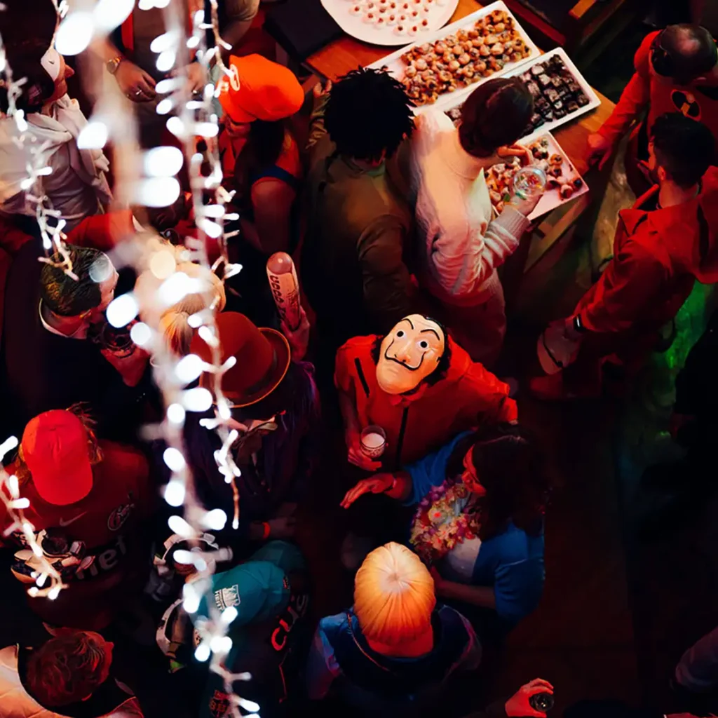 Party goers in fancy dress