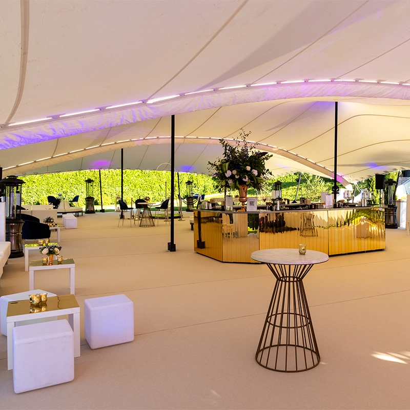Full decor inside a luxury white stretch tent