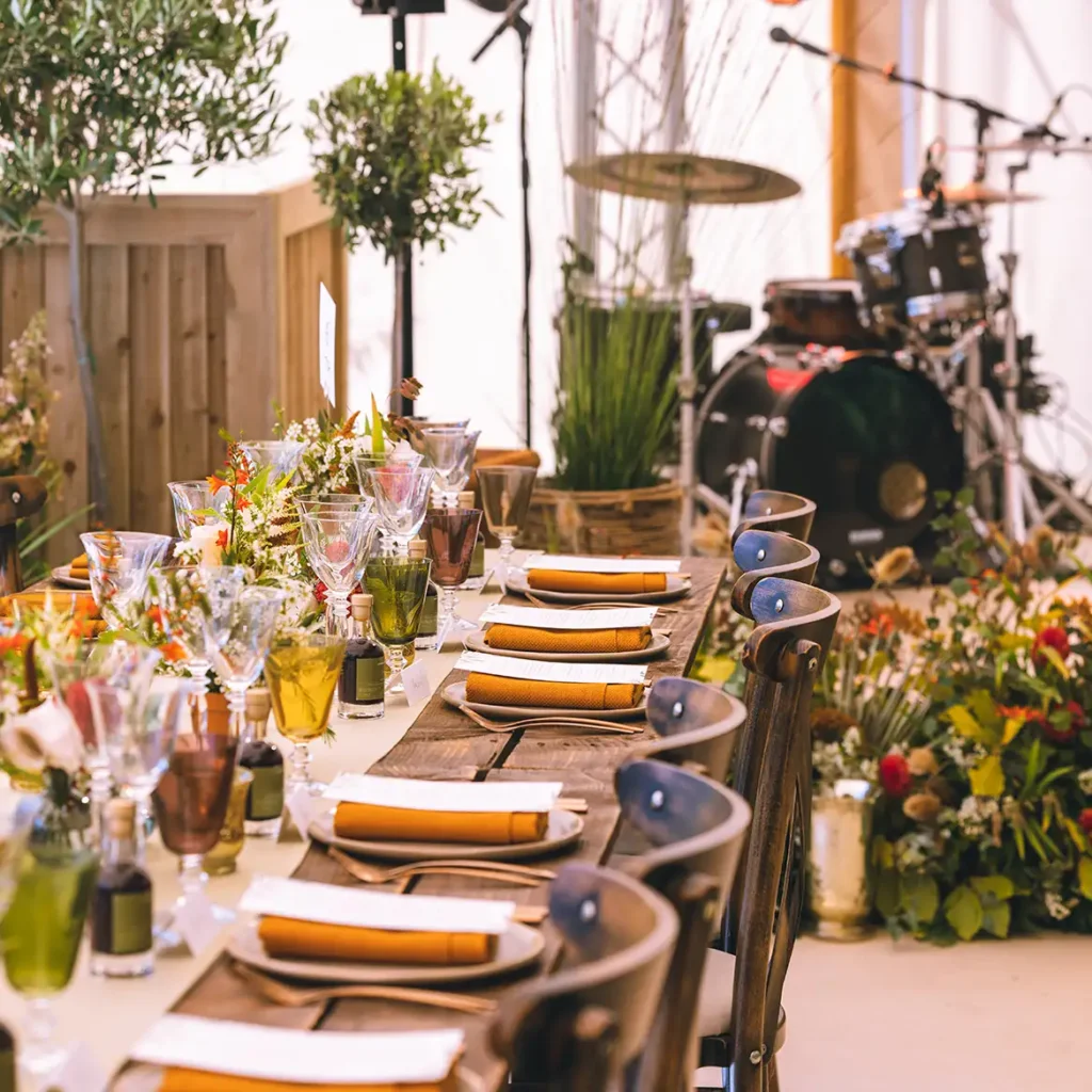 Table setting for Petersham Nurseries themed wedding