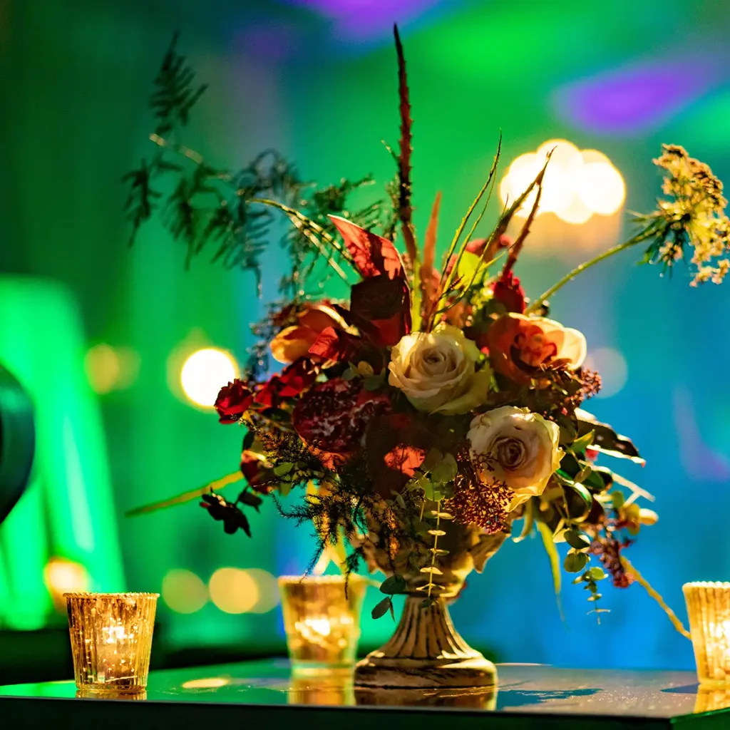 Floral arrangements and candles