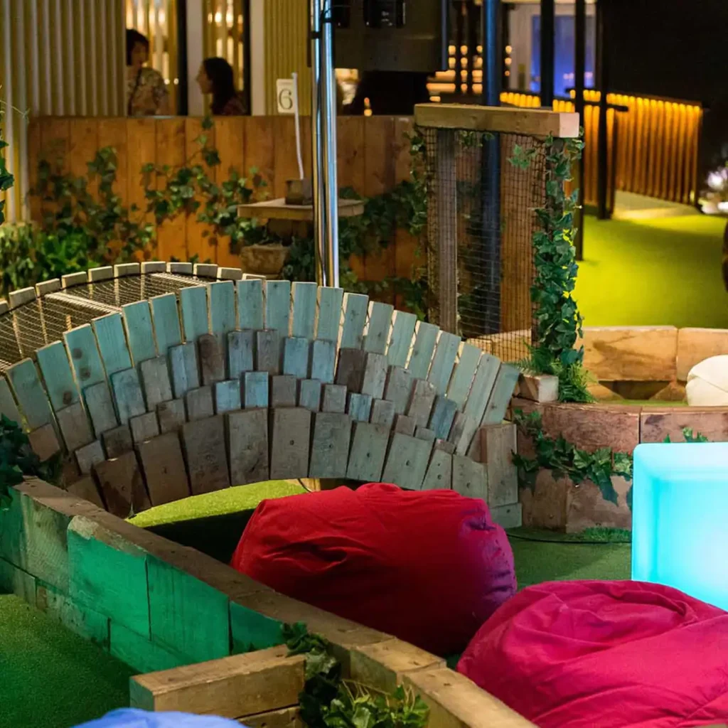 Small bridge with beanbags surrounding
