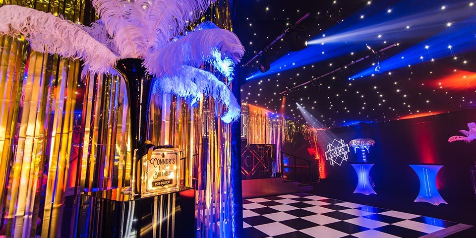 32 Party theme ideas perfect for your next celebration! 6 18th Gatsby Marquee party planner decoration