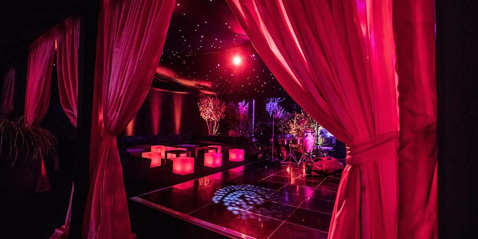 luxury vegas themed marquee 18th party red decor