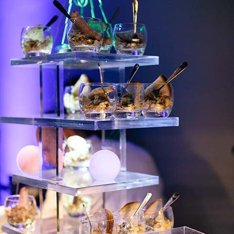 Corporate Christmas party in London futuristic afternoon tea dessert stand