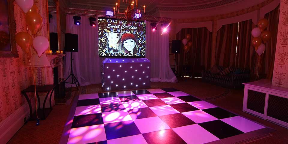 sweet 16 dj booth and dancefloor pink theme