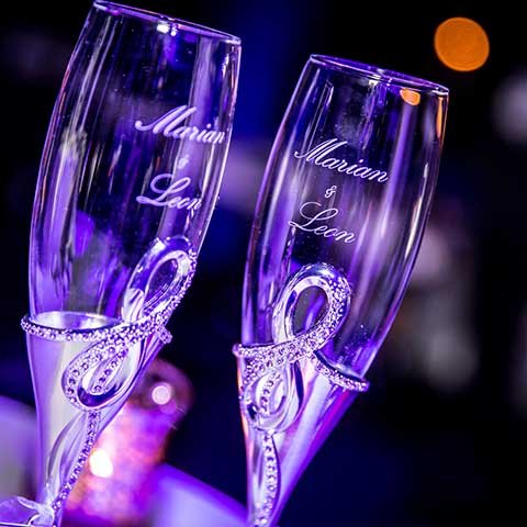 Personalised wedding anniversary champagne glasses