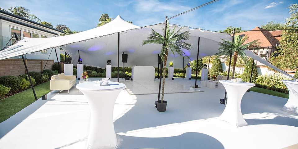 Luxury stretch tent marquee surprise birthday party Surrey ideas for a 50th birthday party