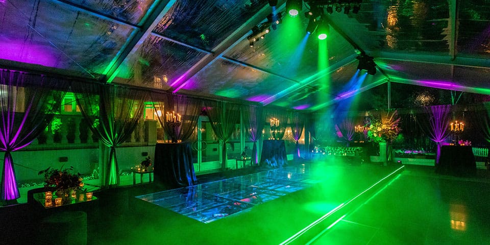 40th Birthday party marquee set up, LED lighting, clear roof