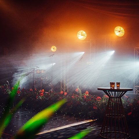 Stage set lighting in marquee